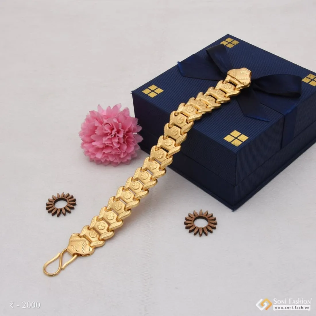 1 Gram Gold Forming Bahubali Glittering Design Gold Plated Bracelet - Style B769