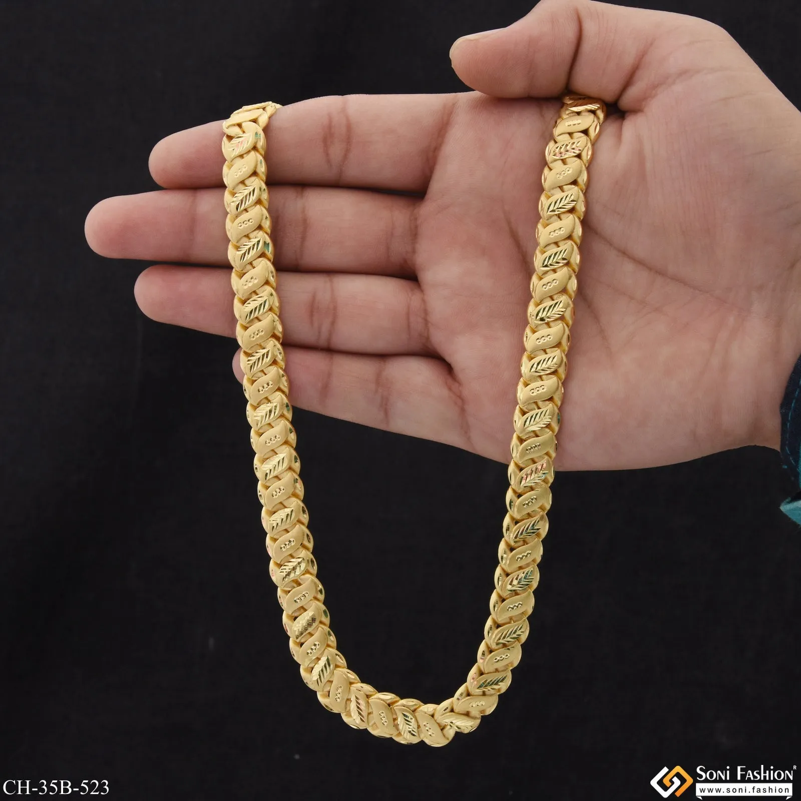 1 Gram Gold Forming Hollow Artisanal Design Gold Plated Chain for Men - Style B523