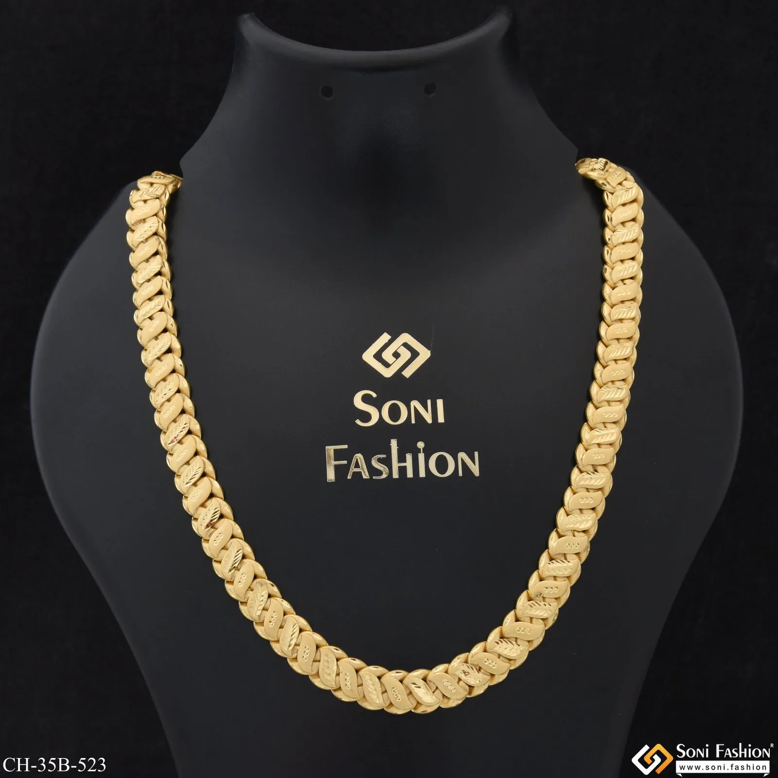 1 Gram Gold Forming Hollow Artisanal Design Gold Plated Chain for Men - Style B523