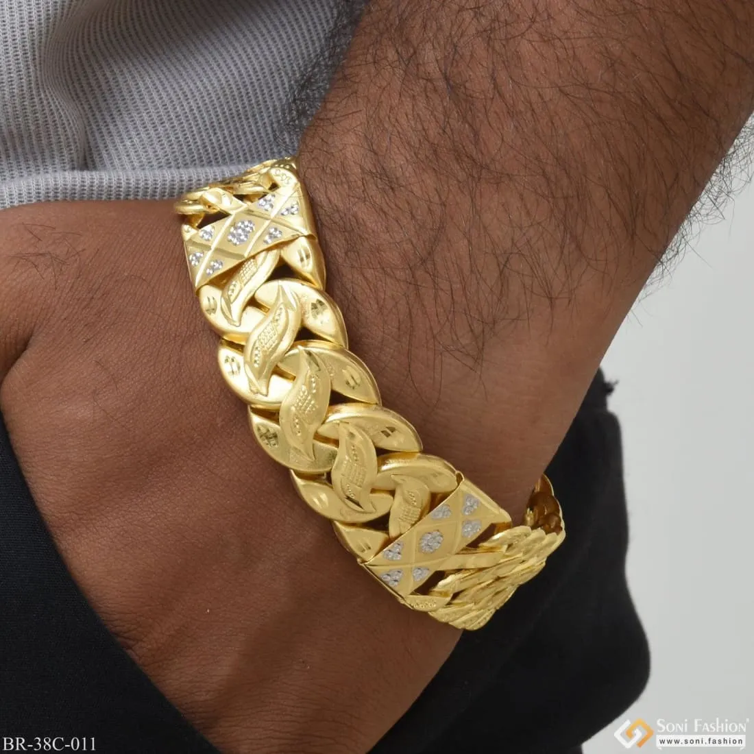 1 Gram Gold Forming V Classic Design Superior Quality Bracelet for Men - Style C011