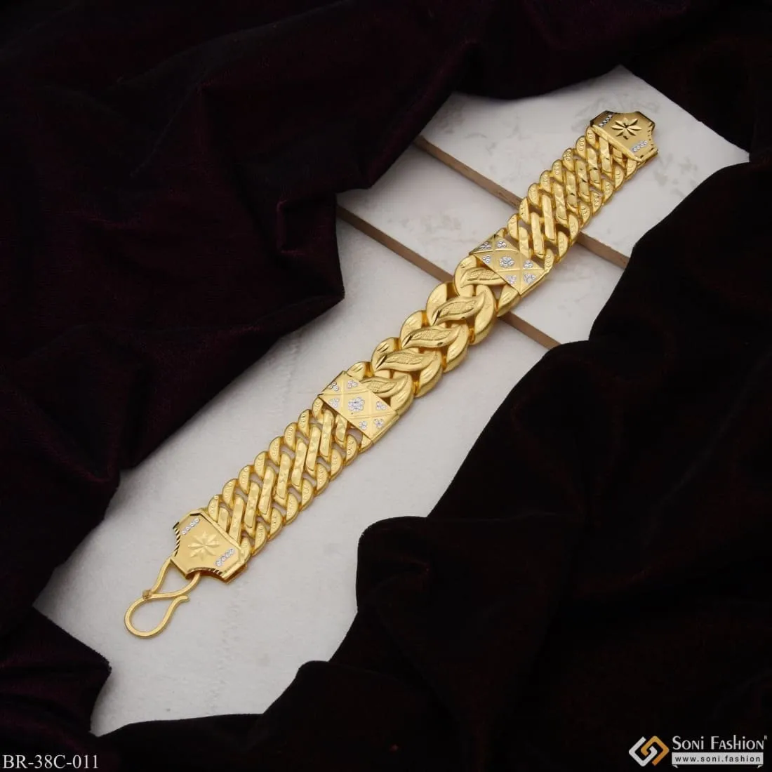 1 Gram Gold Forming V Classic Design Superior Quality Bracelet for Men - Style C011