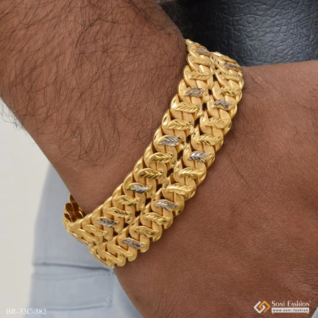 1 Gram Gold Plated 2 Line Kohli Artisanal Design Bracelet for Men - Style C382