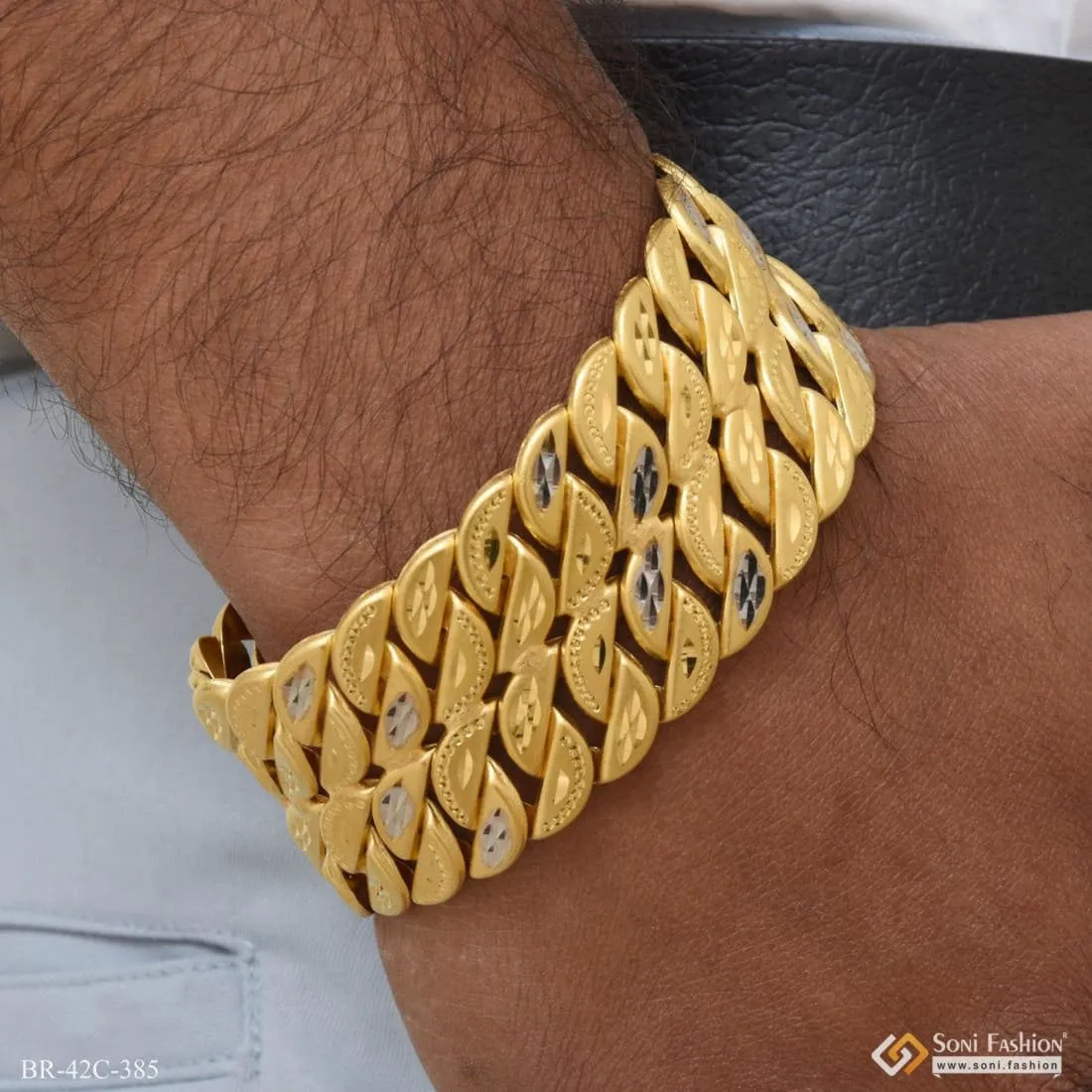 1 Gram Gold Plated 2 Line Pokal Artisanal Design Bracelet for Men - Style C385