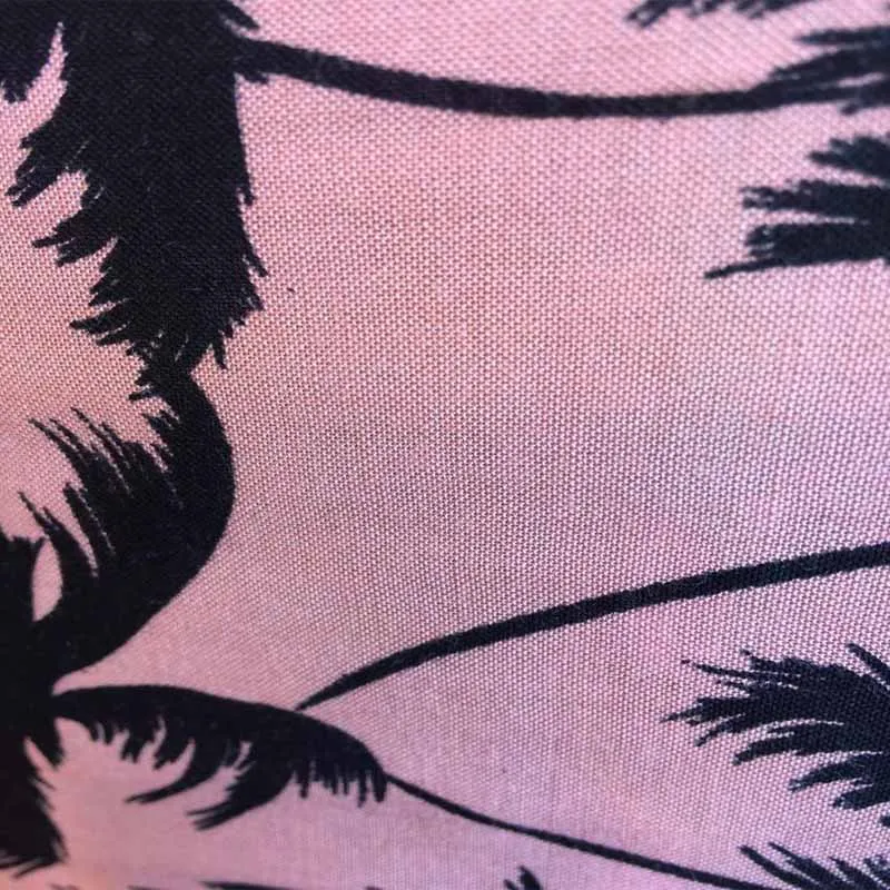 100% Rayon Challis Palm Trees Print On Tuscan Pink Background Soft Tropical Flowy Fabric