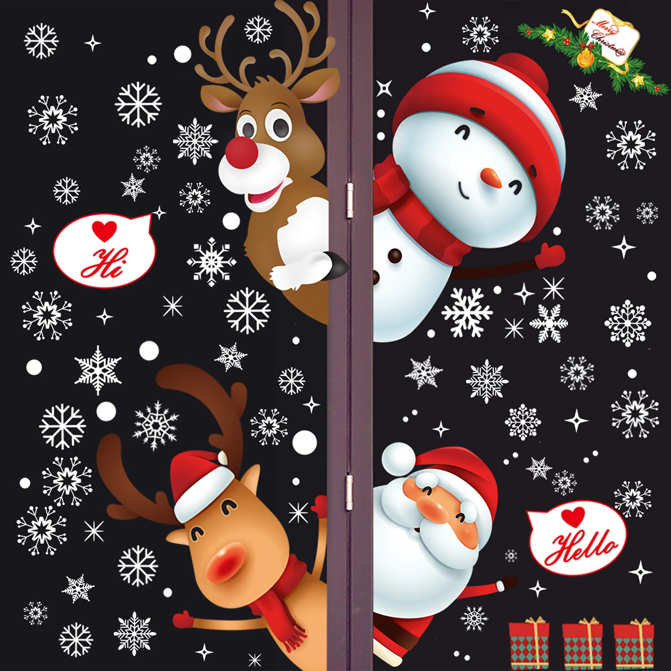 130PCS Christmas Window Clings Stickers,Christmas Decorations,Santa Claus, a Lovely Deer, Snowman, Small Gifts, Christmas Windows Decals can Remove The Sticker, Used for Christmas Decoration