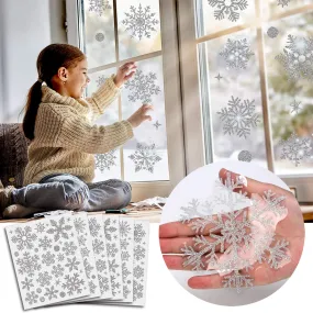 190 Pcs Christmas Window Clings Glitter Snowflake Window Decals for Glass Winter Xmas Navidad Decorations (Sliver)