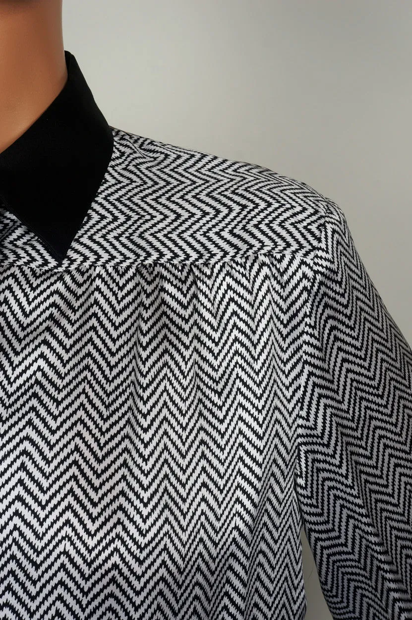 1980s Vintage Blouse by Celine Paris - Silk Zig Zag Pattern