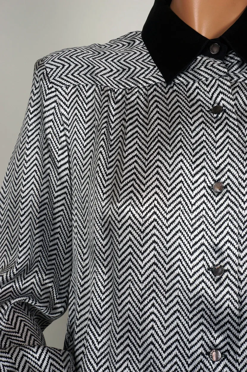 1980s Vintage Blouse by Celine Paris - Silk Zig Zag Pattern