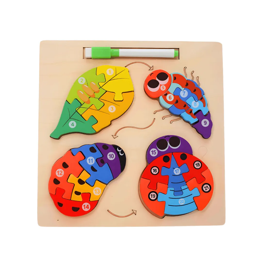 2 in 1 Puzzle, Lifecycle of Animals Puzzle & Whiteboard with Marker-Random design will be send