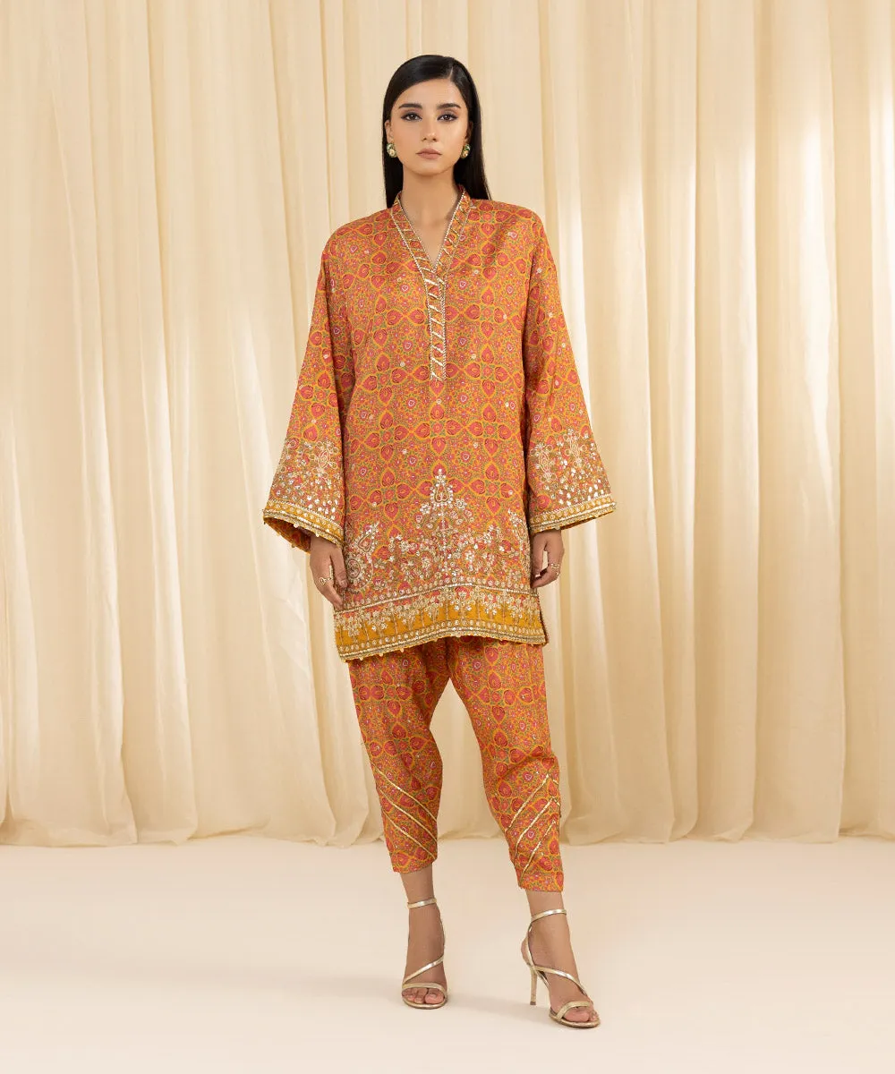 2 Piece - Embroidered Silk Suit