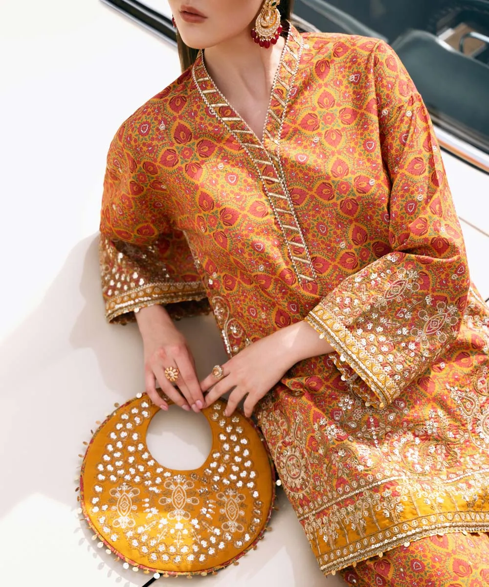 2 Piece - Embroidered Silk Suit