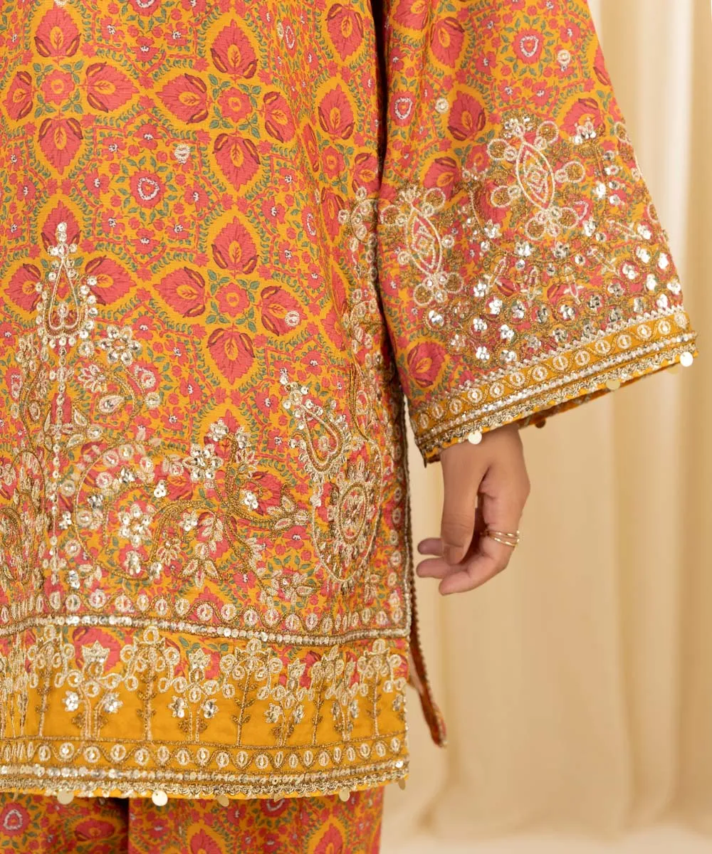 2 Piece - Embroidered Silk Suit