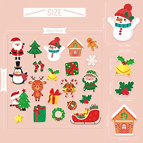 20 PCS Christmas Thick Gel Clings Winter Christmas Window Gel Clings Decals Stickers for Kids Toddlers and Adults Home Airplane Classroom Nursery Christmas Holiday Party Supplies Decorations