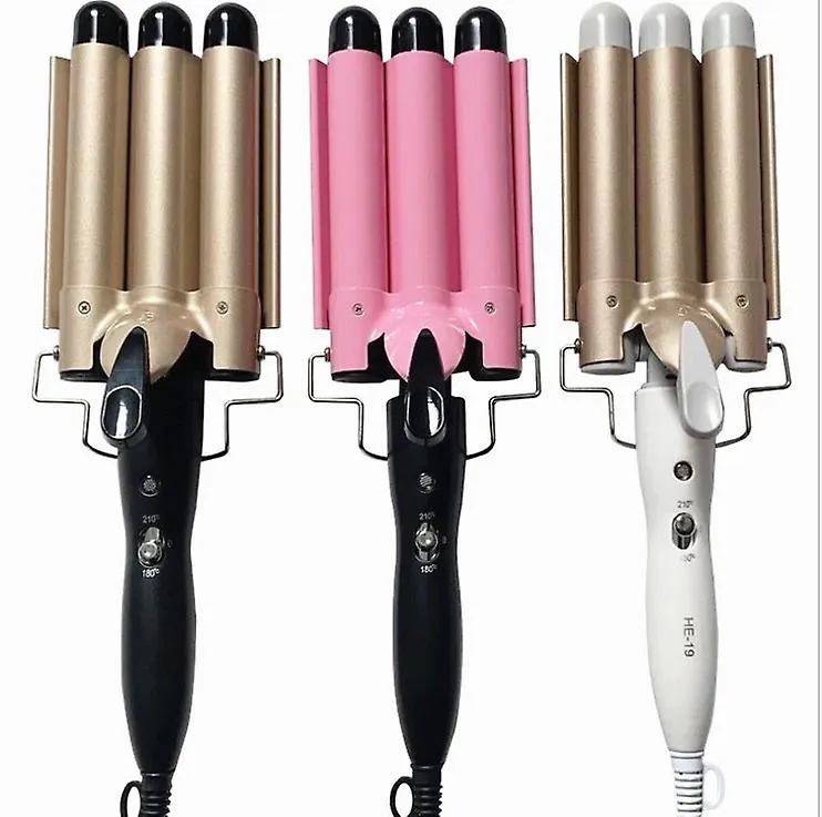 22mm pink Three-tube curling iron water ripple Hair Curler large Curling Iron Large Wave Ceramic Wide Hair Crimpers AZ145