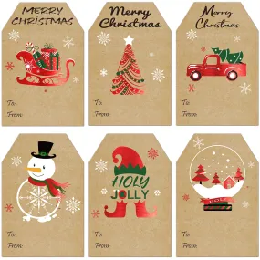 240pcs Christmas Gift Tags Stickers 2"x 3" Kraft Paper Self Adhesive to and from Name Tags for Christmas Presents Vintage Holiday Label Stickers