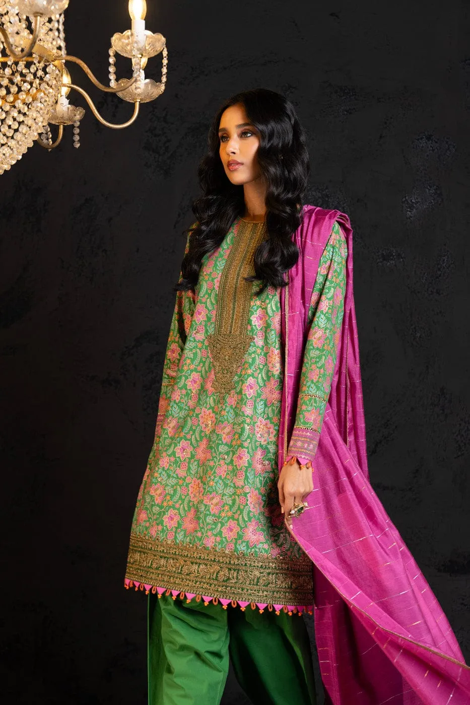 3 Pc Embroidered Dobby Lawn Suit With Fancy Dupatta