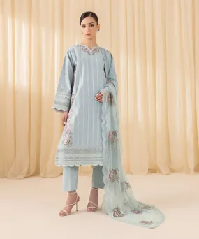 3 Piece -  Embroidered Cotton Net Suit