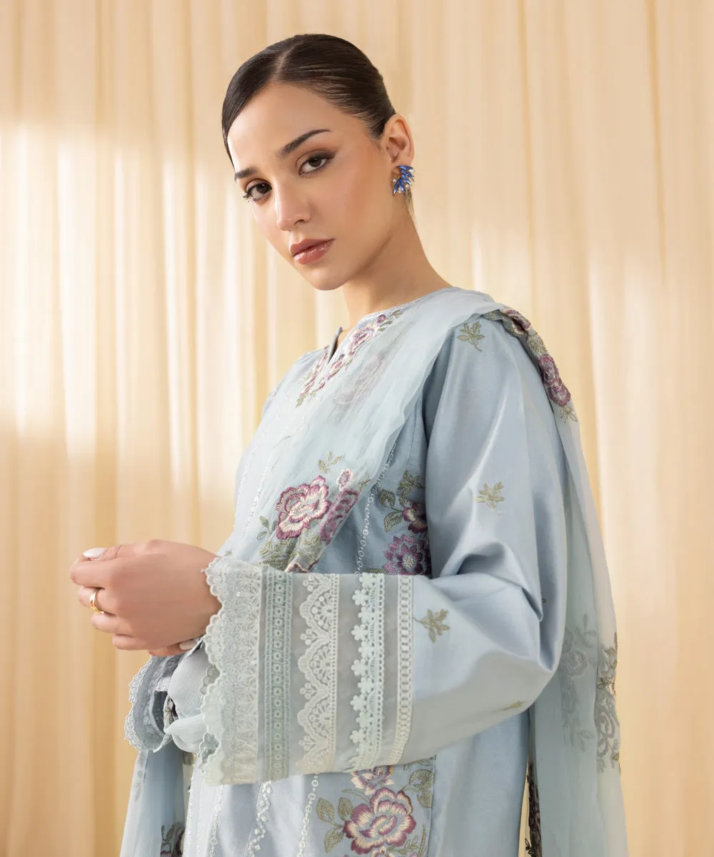 3 Piece -  Embroidered Cotton Net Suit