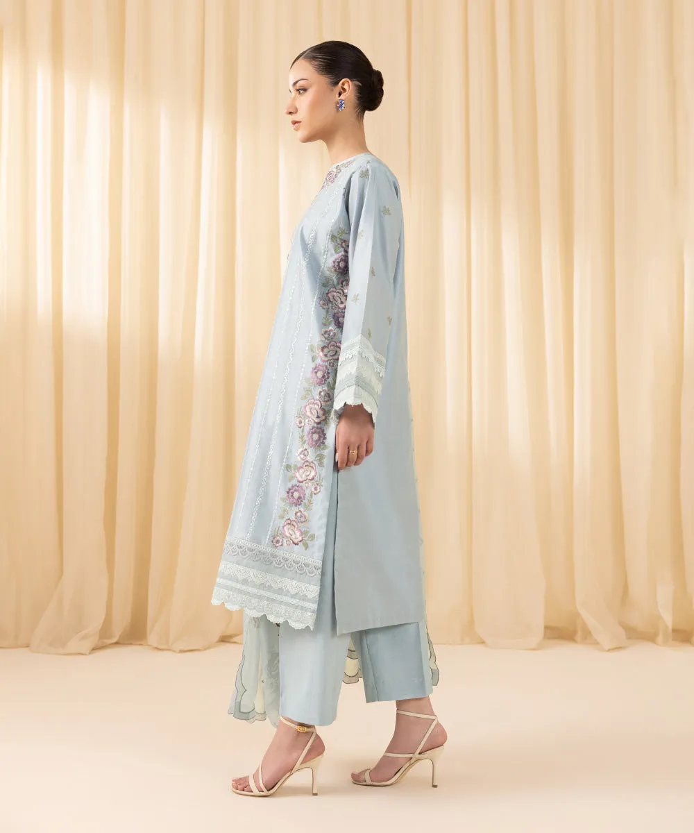 3 Piece -  Embroidered Cotton Net Suit