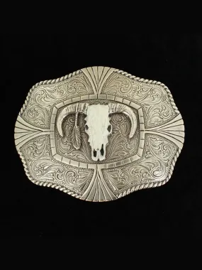 37403 Rope Edge Skull Silver Belt Buckle