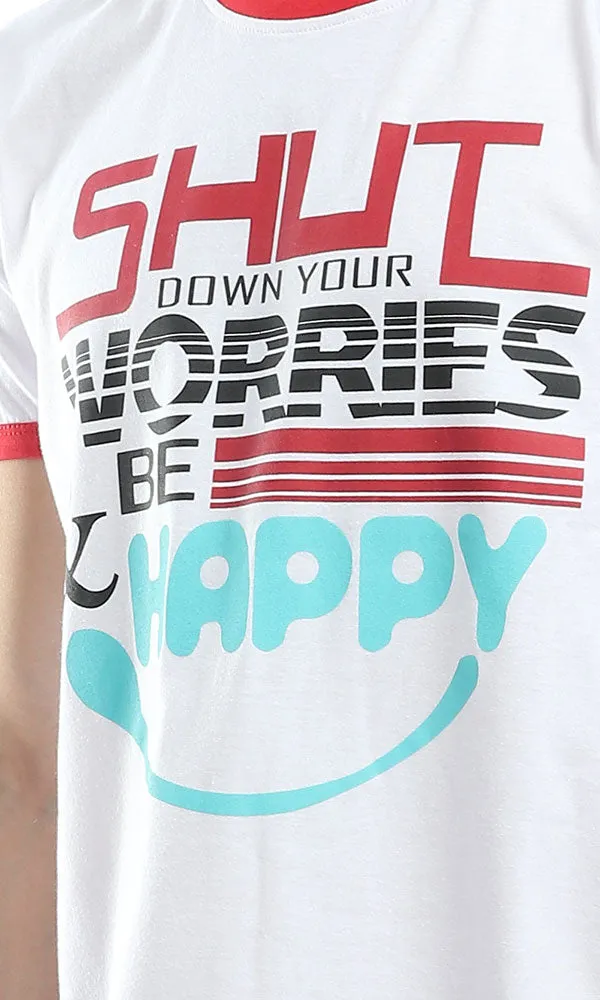 53942 Be Happy White Half Sleeves Tee