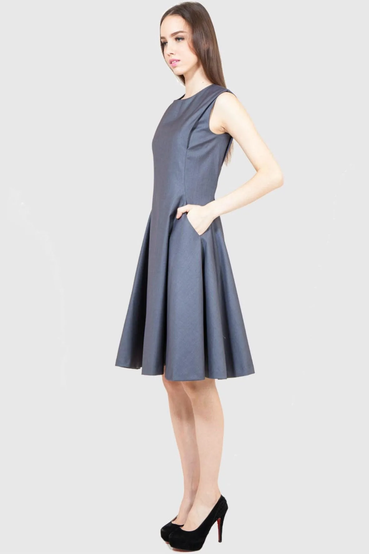 A Line Dress With Gold Zip Detail Grey