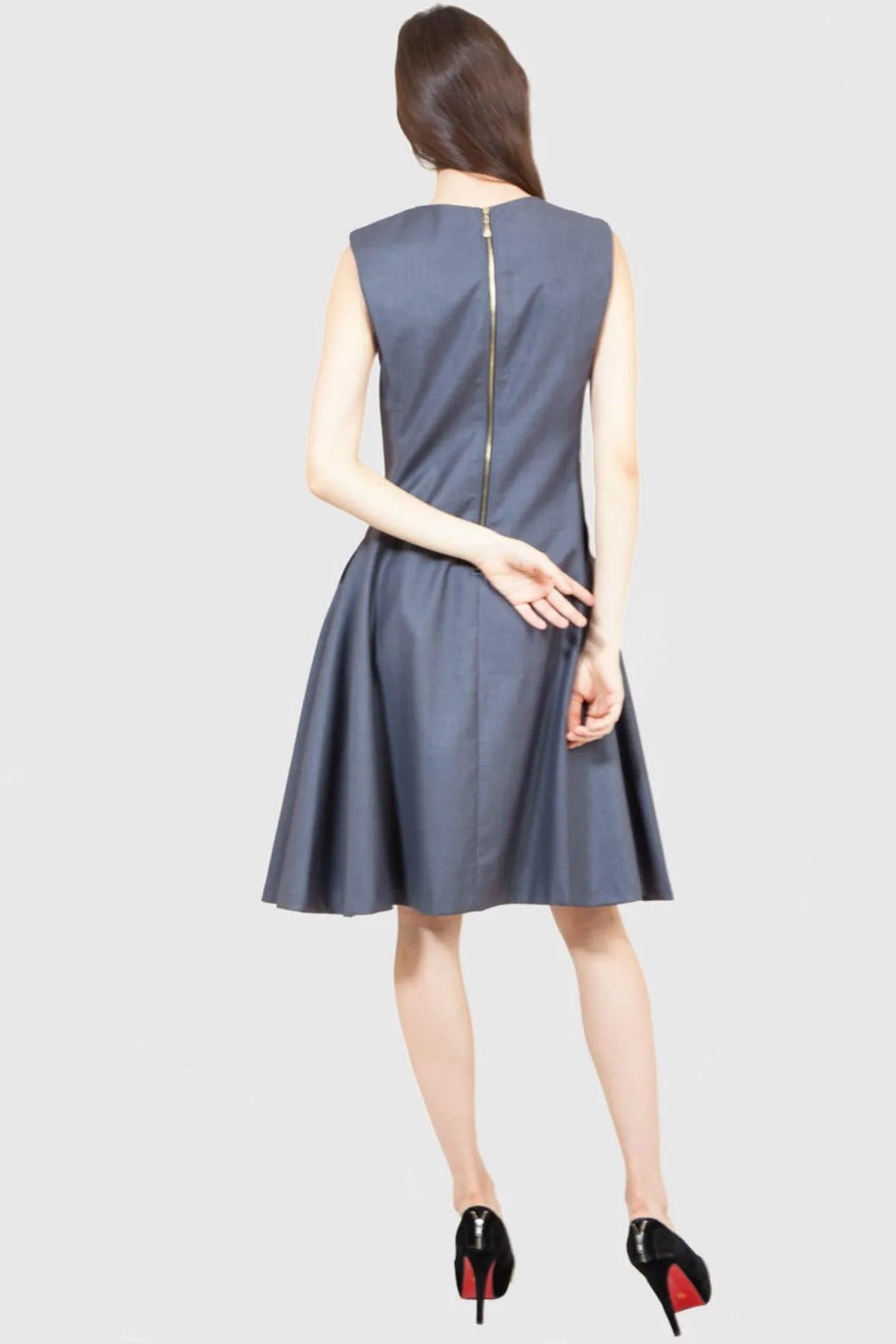 A Line Dress With Gold Zip Detail Grey