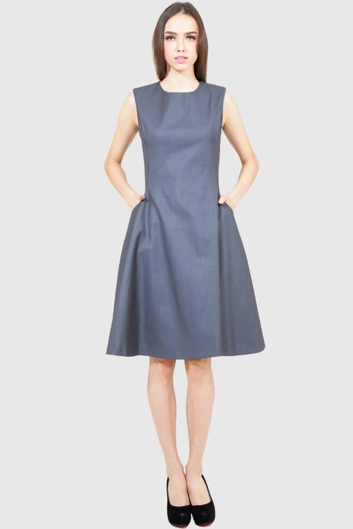 A Line Dress With Gold Zip Detail Grey