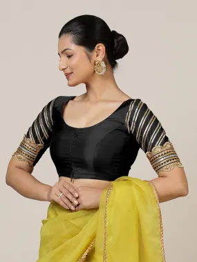 Anisha x Tyohaar | Elbow Sleeves Saree Blouse in Charcoal Black