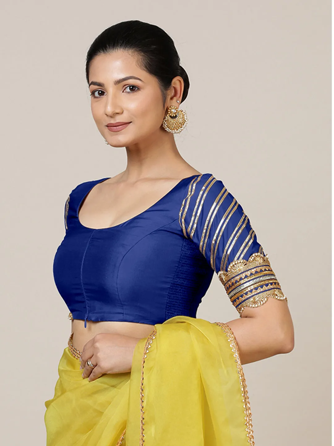 Anisha x Tyohaar | Elbow Sleeves Saree Blouse in Cobalt Blue