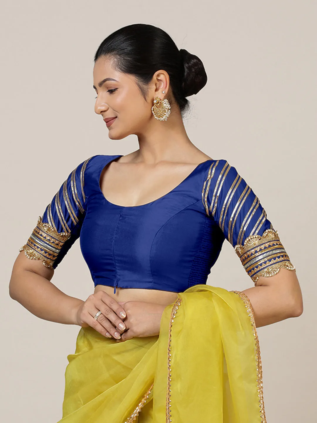 Anisha x Tyohaar | Elbow Sleeves Saree Blouse in Cobalt Blue