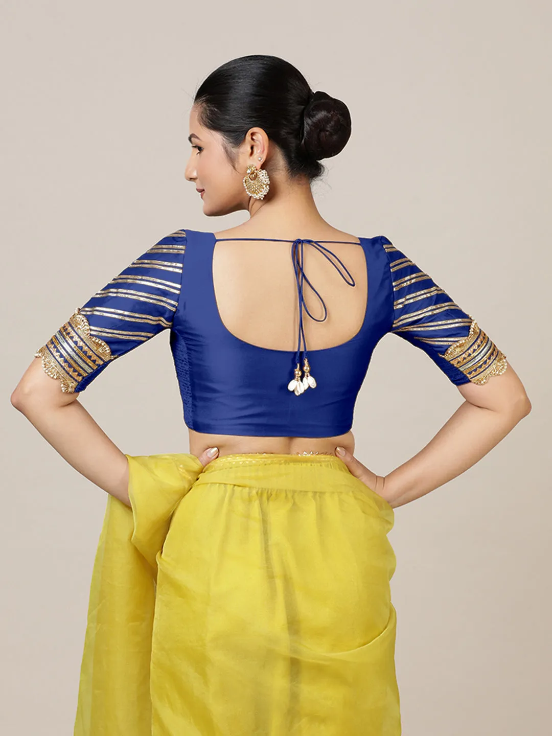 Anisha x Tyohaar | Elbow Sleeves Saree Blouse in Cobalt Blue