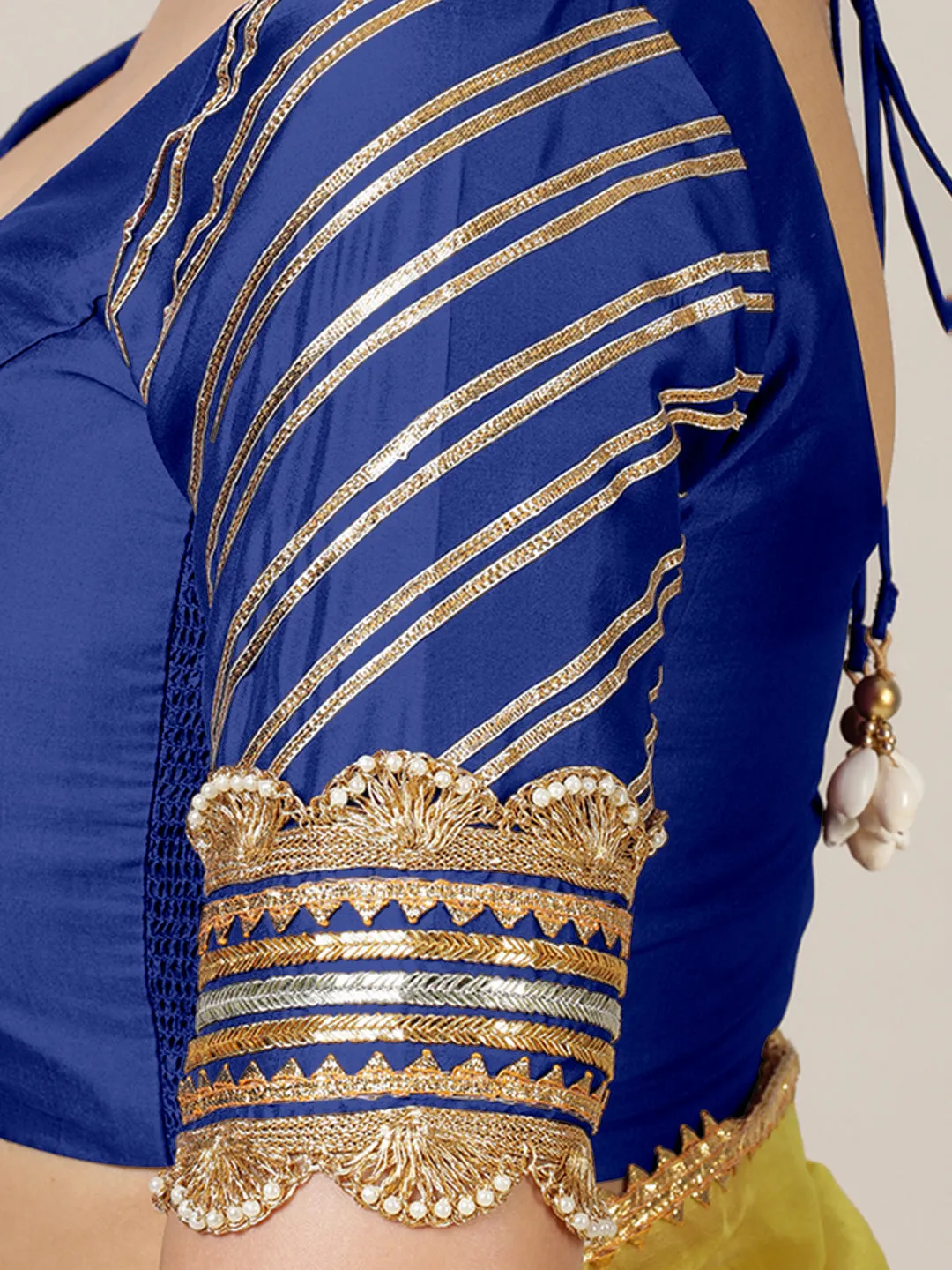 Anisha x Tyohaar | Elbow Sleeves Saree Blouse in Cobalt Blue