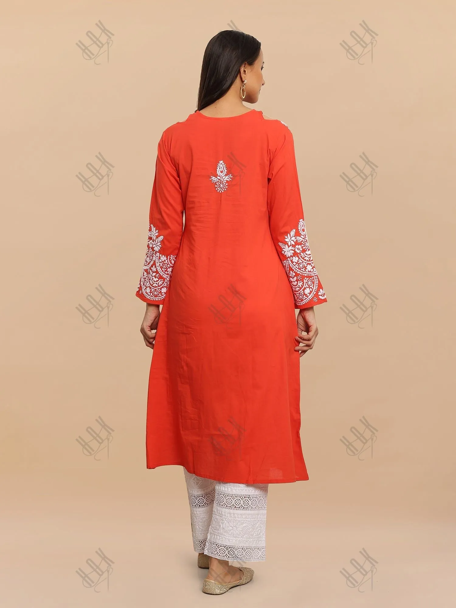 Antara in Saba Chikankari Long kurta in cotton - Red