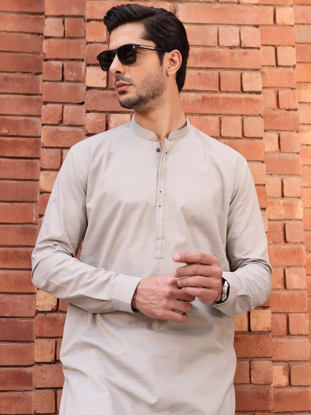 Ash Grey Blended Kameez Shalwar - AL-KS-2547