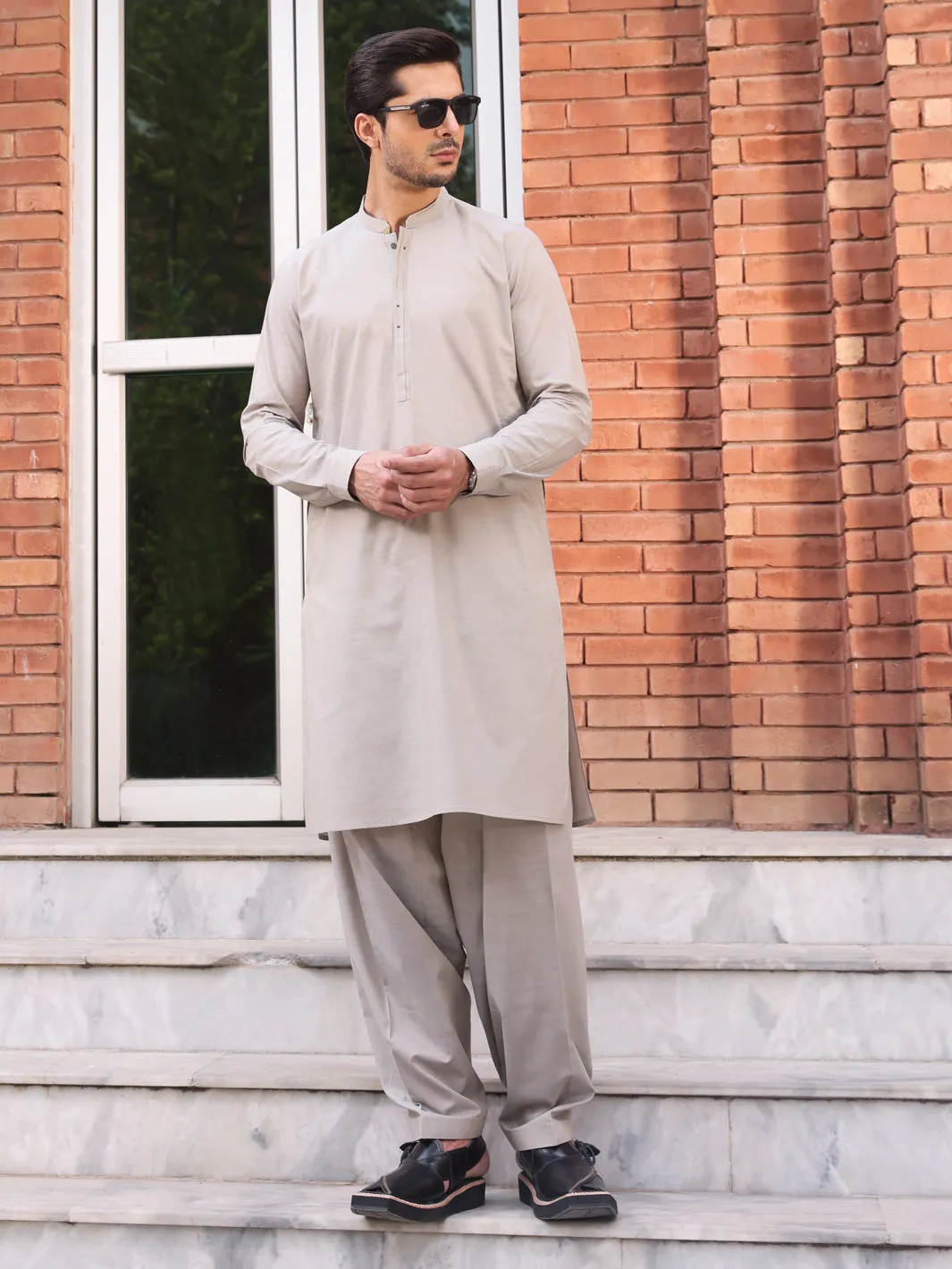 Ash Grey Blended Kameez Shalwar - AL-KS-2547