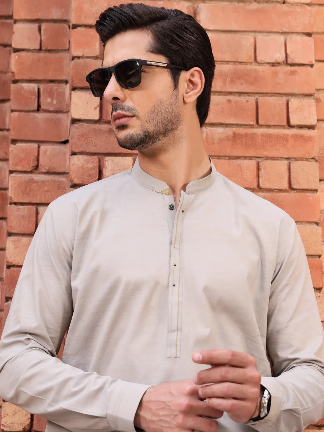 Ash Grey Blended Kameez Shalwar - AL-KS-2547