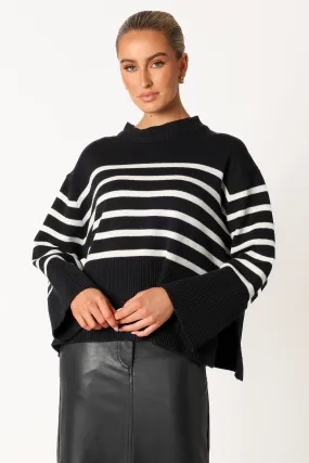 Avalynn Striped Knit Sweater - Black White