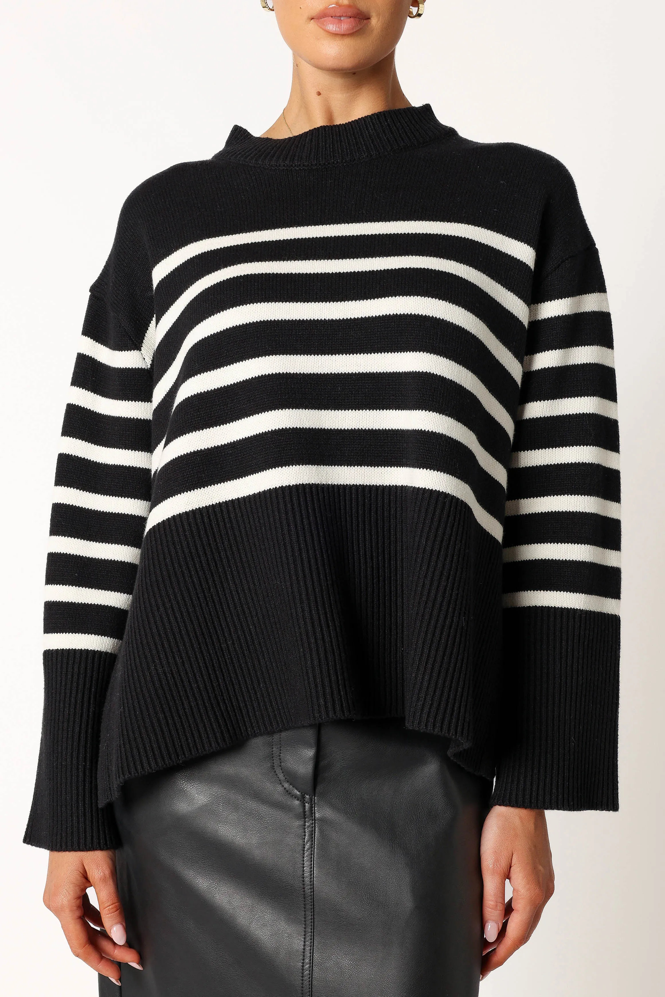 Avalynn Striped Knit Sweater - Black White