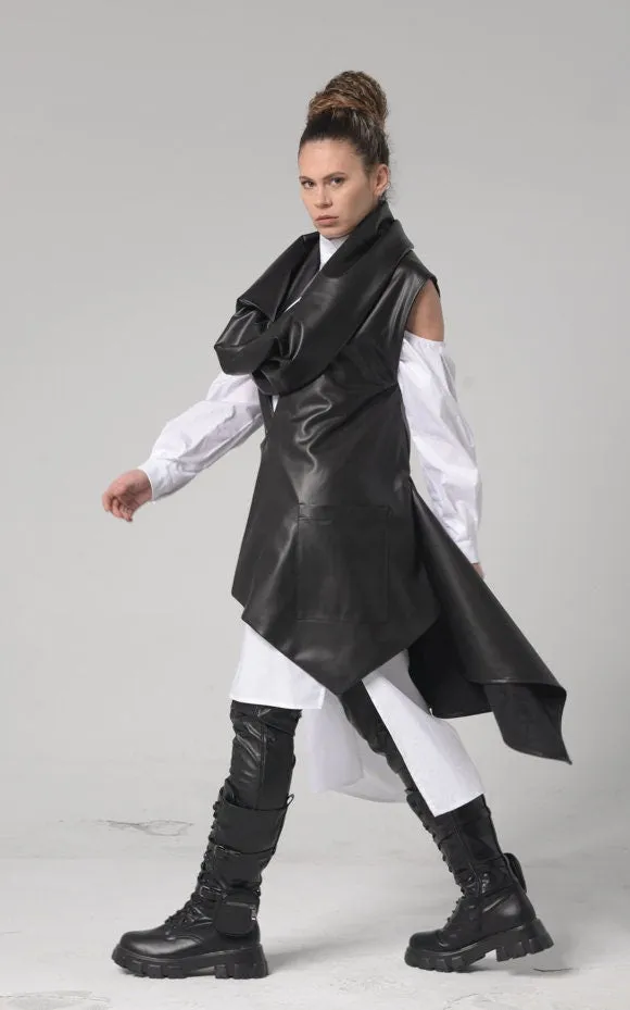 Avant Garde Eco-Leather Vest In Black