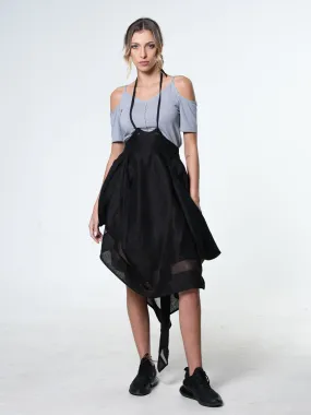 Avant Garde Linen Skirt With Ties In Black