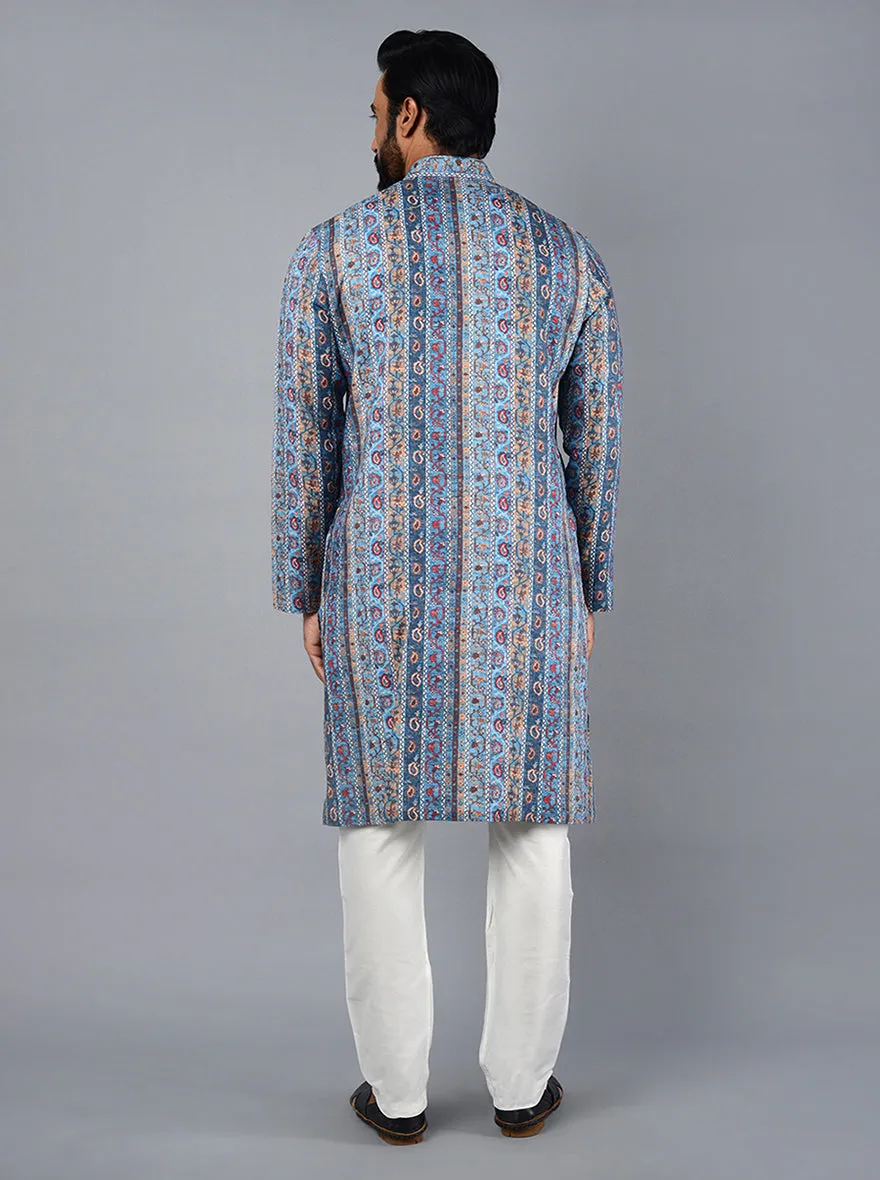 Azure Blue Printed Regular Fit Kurta | TULA