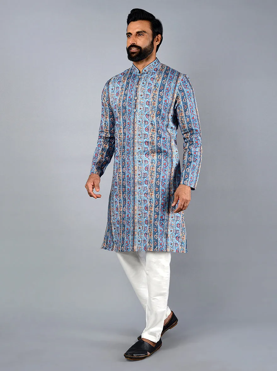 Azure Blue Printed Regular Fit Kurta | TULA