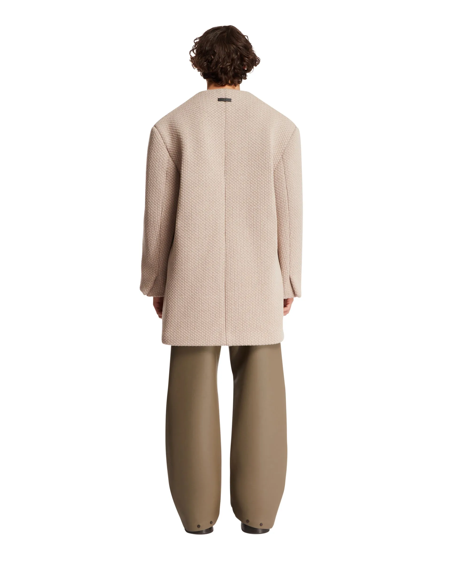 Beige V-Neck Wool Coat