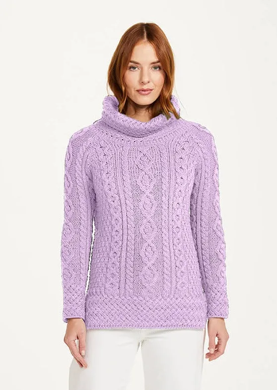 Belcare Ladies Aran Roll Neck Sweater | Lavender