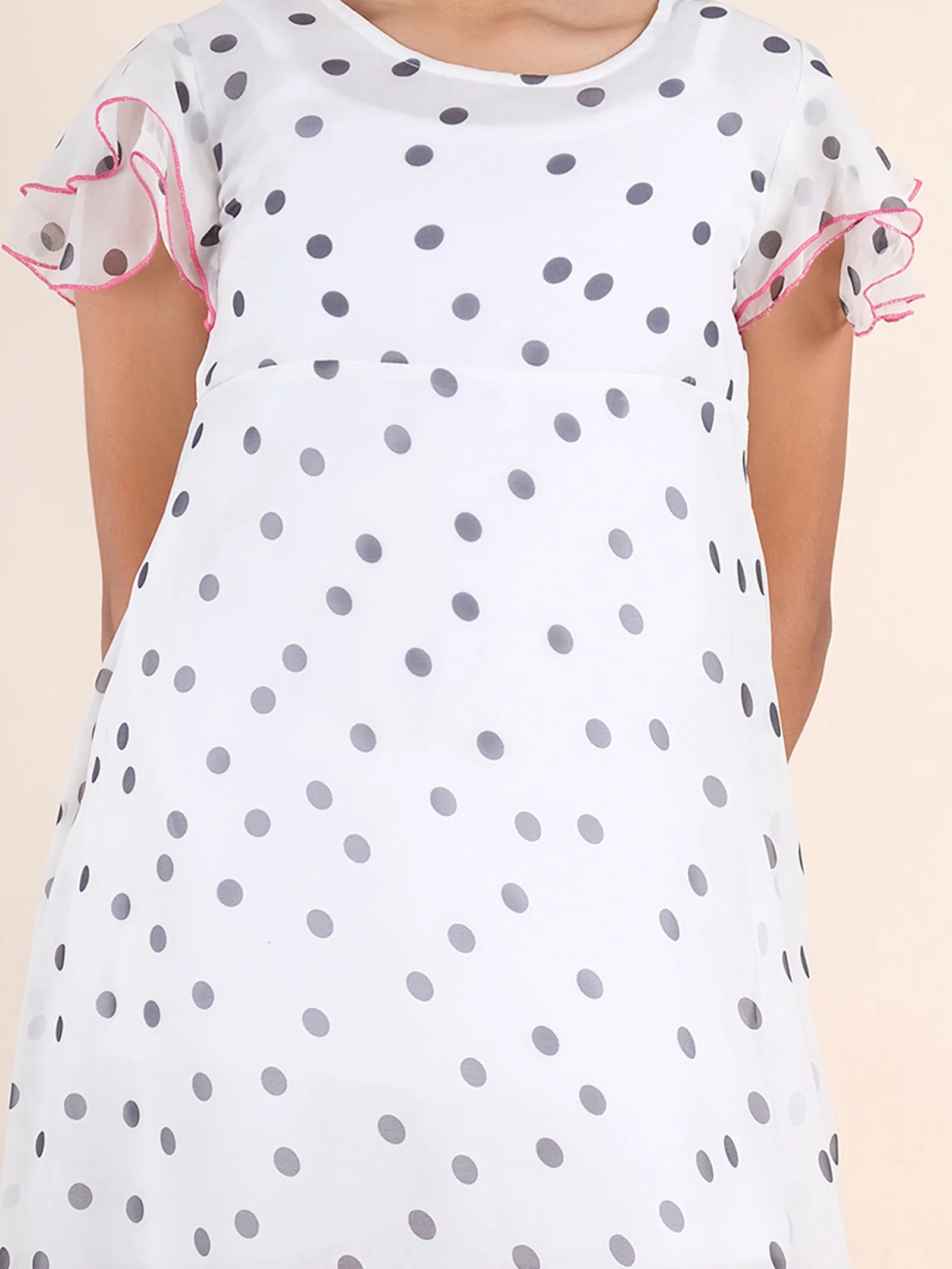 Bell Frill Sleeves Polka Dot Printed Dress