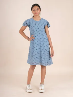 Bell Frill Sleeves Polka Dot Printed Dress