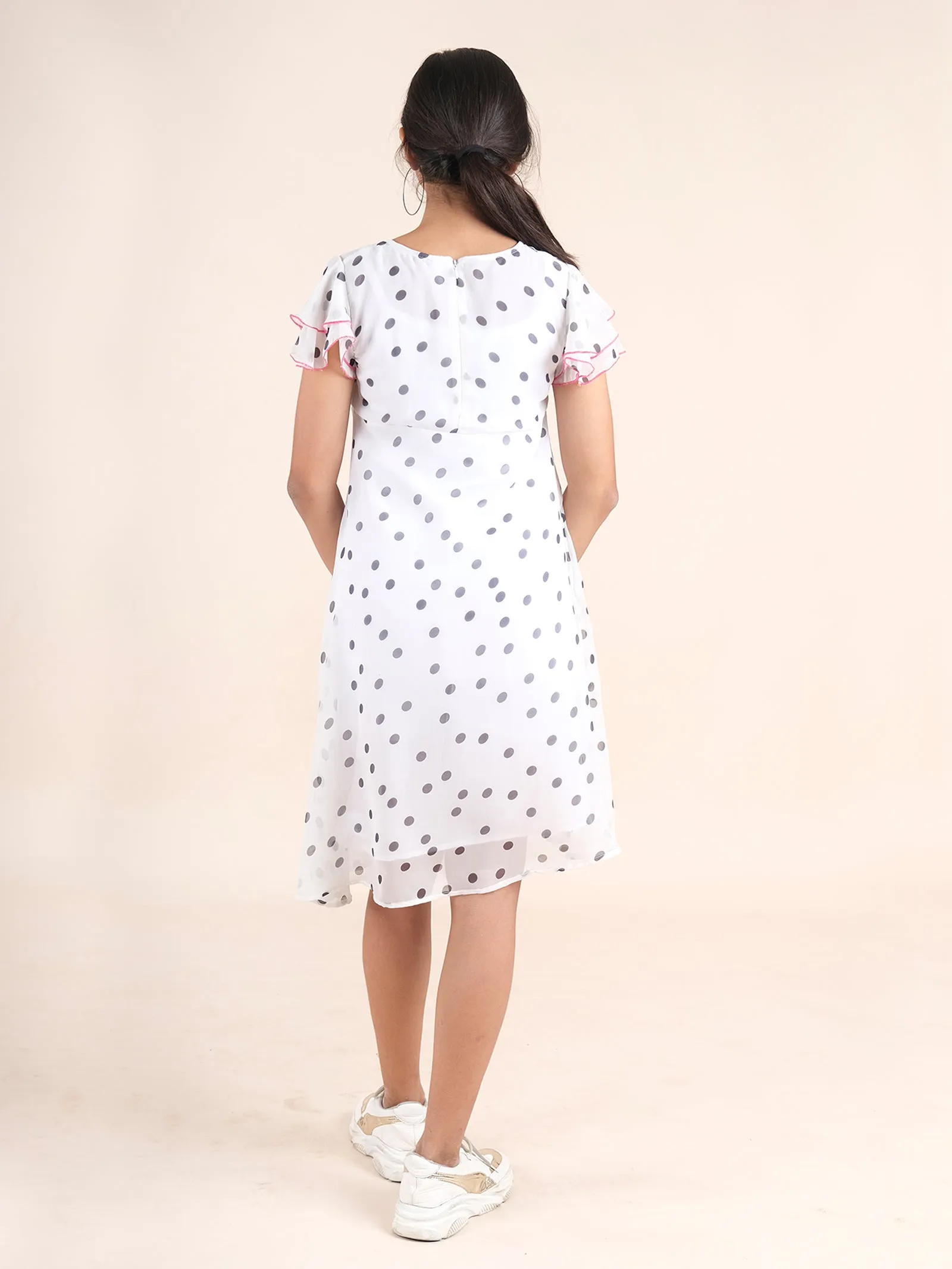 Bell Frill Sleeves Polka Dot Printed Dress