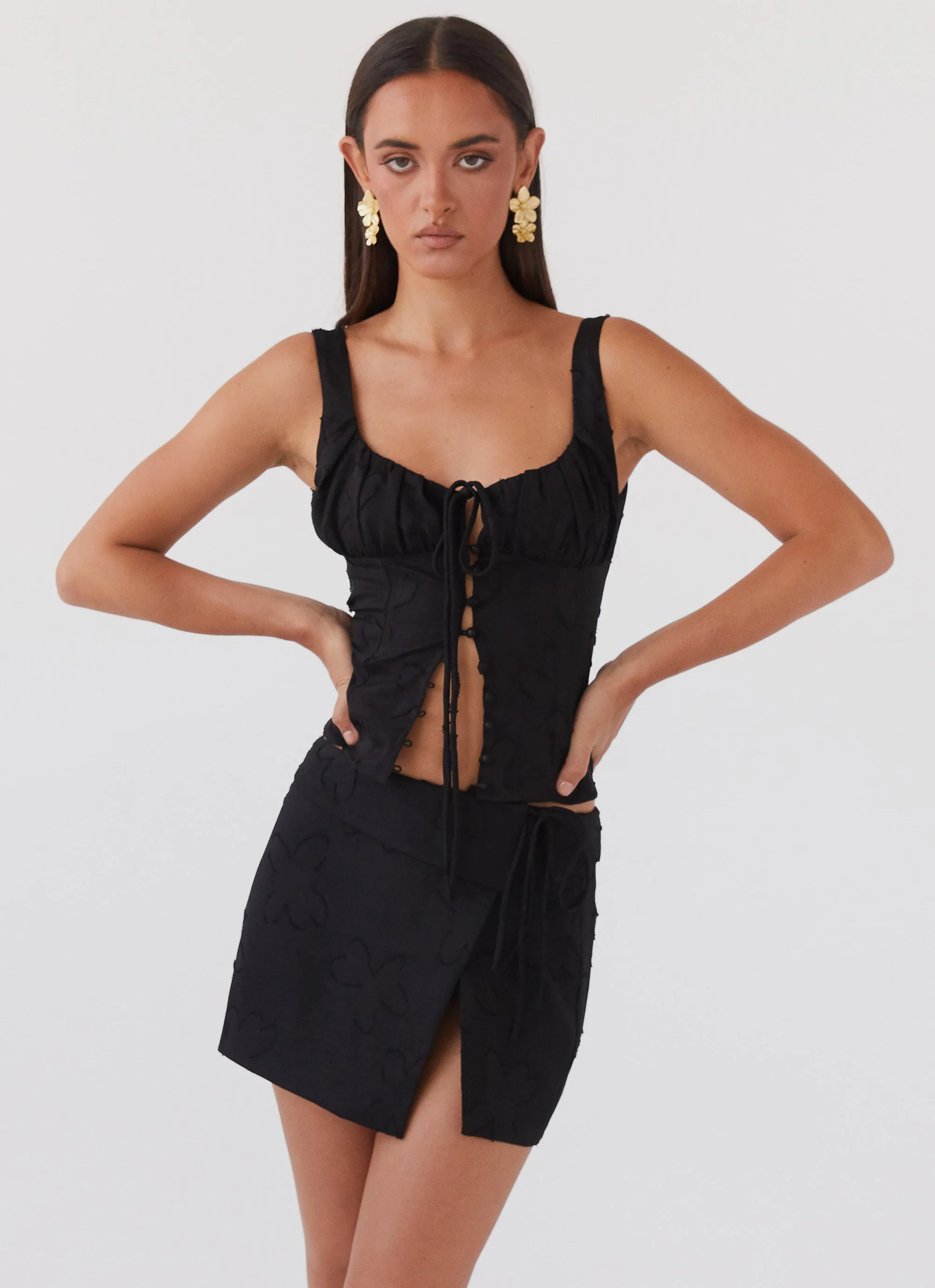 Bianka Tie Top - Black Petal