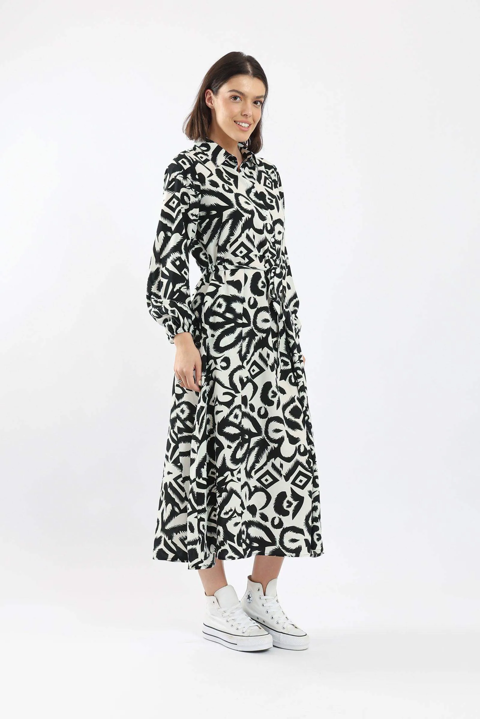 Black & White Long Sleeves Dress